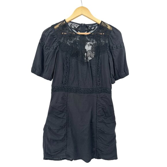 Zara Mini Dress Womens Size M‎ Lace Crochet Whimsigoth Fairy Grunge Witchy Goth - Picture 1 of 14